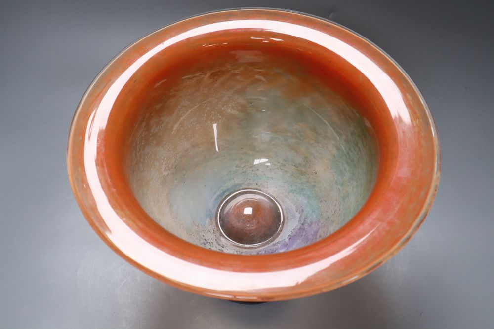 A large glass Kosta coloured art glass pedestal bowl, indistinctly inscribed and numbered beneath, 31cm diameter